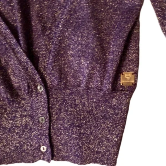 MCM Purple and Gold Sparkle Women's Cardigan US size 6 Made in Italy Wool Blend - Picture 4 of 16